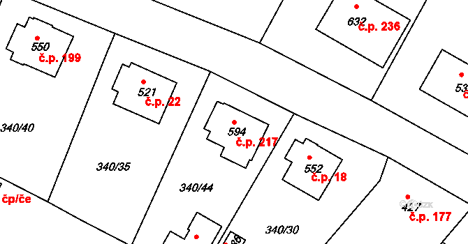 Držkov 217 na parcele st. 594 v KÚ Držkov, Katastrální mapa