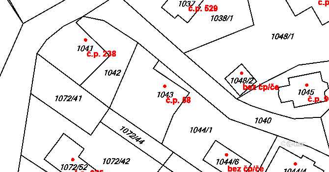 Arnultovice 58, Nový Bor na parcele st. 1043 v KÚ Arnultovice u Nového Boru, Katastrální mapa