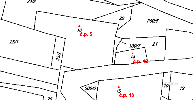 Horní Kamenice 5, Vraný na parcele st. 16 v KÚ Horní Kamenice u Lukova, Katastrální mapa