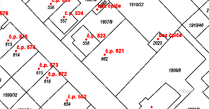 Tišnov 621 na parcele st. 662 v KÚ Tišnov, Katastrální mapa