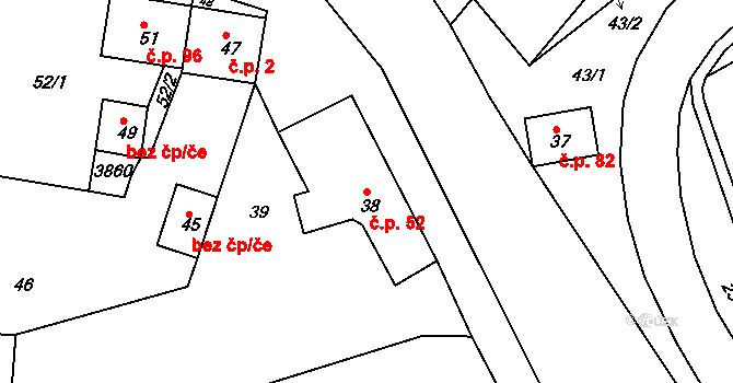 Chomýž 52 na parcele st. 38 v KÚ Chomýž, Katastrální mapa