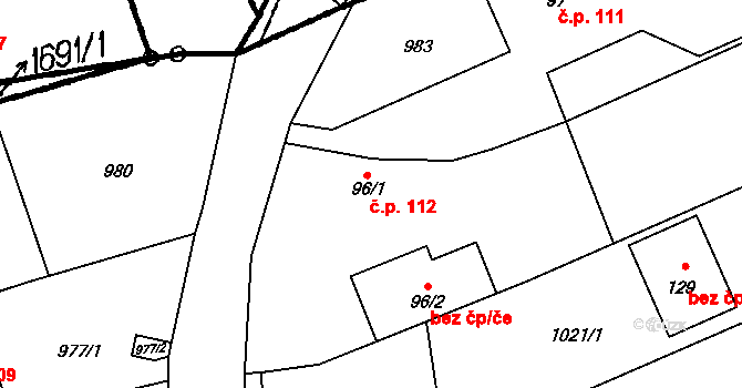 Láryšov 112, Býkov-Láryšov na parcele st. 96/1 v KÚ Býkov, Katastrální mapa