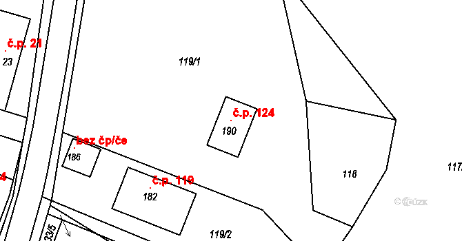 Polánky nad Dědinou 124, Třebechovice pod Orebem na parcele st. 190 v KÚ Polánky nad Dědinou, Katastrální mapa