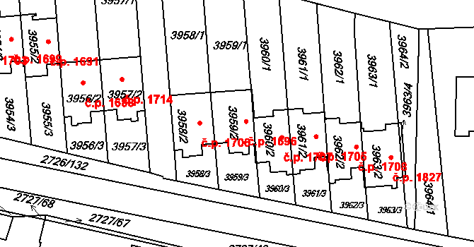 Tachov 1696 na parcele st. 3959/2 v KÚ Tachov, Katastrální mapa