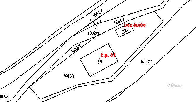 Rozstání 81 na parcele st. 86 v KÚ Rozstání u Moravské Třebové, Katastrální mapa