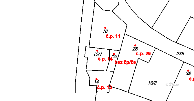 Kuchař 14, Vysoký Újezd na parcele st. 15/1 v KÚ Kuchař, Katastrální mapa