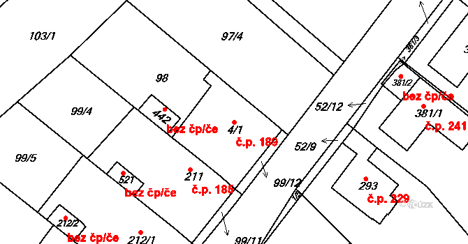 Přílepy 189 na parcele st. 4/1 v KÚ Přílepy u Holešova, Katastrální mapa