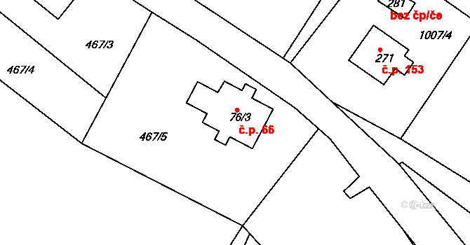 Bítouchov 66, Semily na parcele st. 76/3 v KÚ Bítouchov u Semil, Katastrální mapa