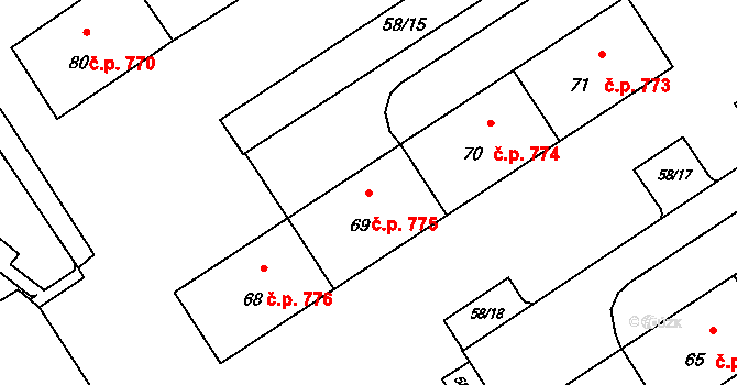 Lutyně 775, Orlová na parcele st. 69 v KÚ Horní Lutyně, Katastrální mapa