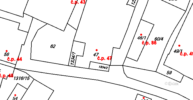 Velký Ratmírov 47 na parcele st. 47 v KÚ Velký Ratmírov, Katastrální mapa