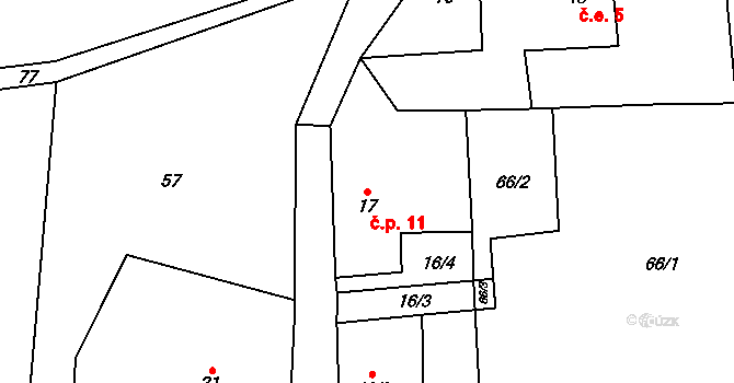 Mlýnický Dvůr 11, Červená Voda na parcele st. 17 v KÚ Mlýnický Dvůr, Katastrální mapa