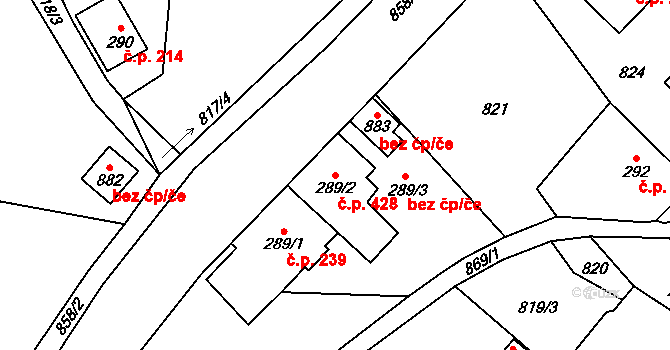 Jablonné nad Orlicí 428 na parcele st. 289/2 v KÚ Jablonné nad Orlicí, Katastrální mapa