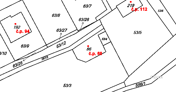 Říčky 68, Orlické Podhůří na parcele st. 86 v KÚ Říčky u Orlického Podhůří, Katastrální mapa