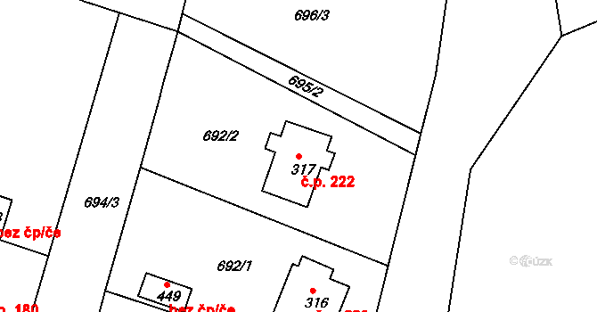 Lnáře 222 na parcele st. 317 v KÚ Lnáře, Katastrální mapa