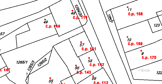 Vranová Lhota 141 na parcele st. 57 v KÚ Vranová, Katastrální mapa