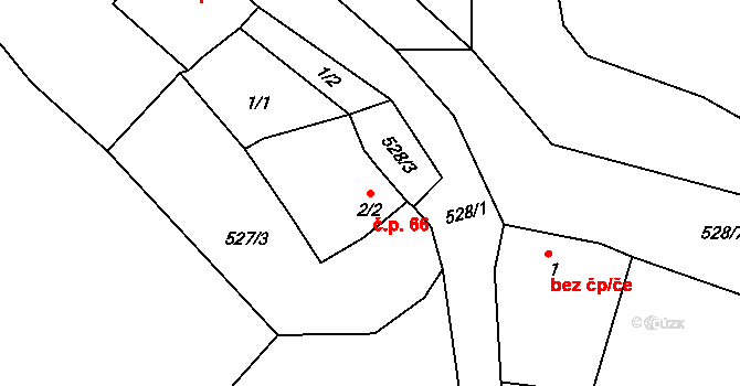 Hořetice 66, Žiželice na parcele st. 2/2 v KÚ Hořetice u Žiželic, Katastrální mapa