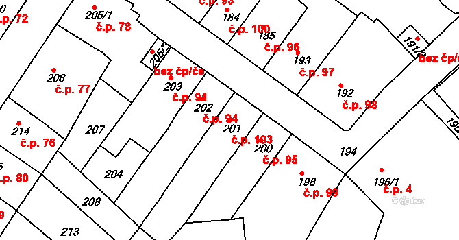 Prosetice 103, Teplice na parcele st. 201 v KÚ Prosetice, Katastrální mapa