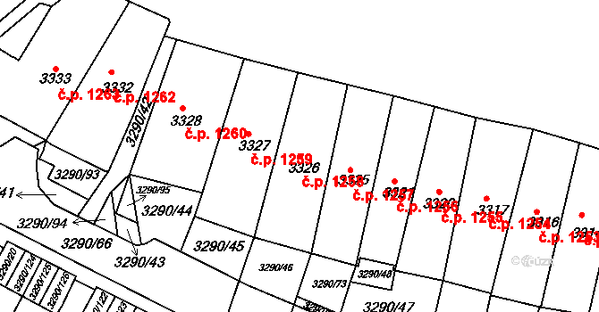 Frýdek 1258, Frýdek-Místek na parcele st. 3326 v KÚ Frýdek, Katastrální mapa