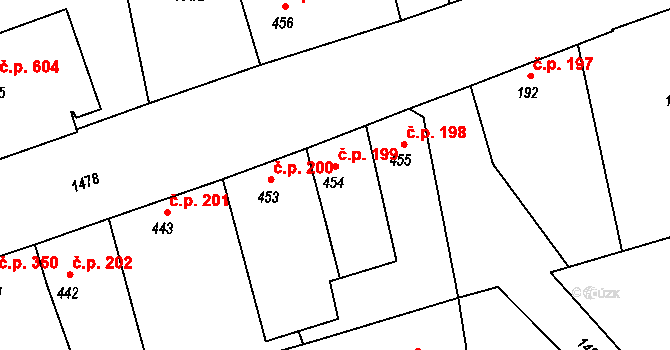 Městec Králové 199 na parcele st. 454 v KÚ Městec Králové, Katastrální mapa