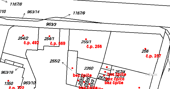 Mariánské Lázně 256 na parcele st. 255/1 v KÚ Mariánské Lázně, Katastrální mapa