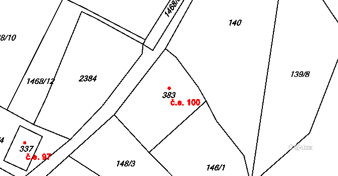 Bublava 100 na parcele st. 383 v KÚ Bublava, Katastrální mapa