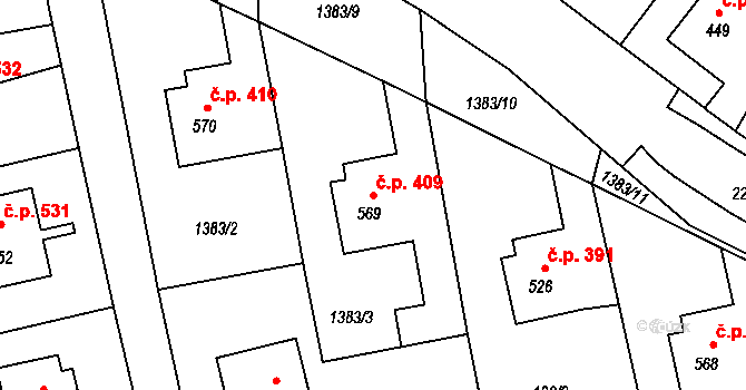 Solnice 409 na parcele st. 569 v KÚ Solnice, Katastrální mapa
