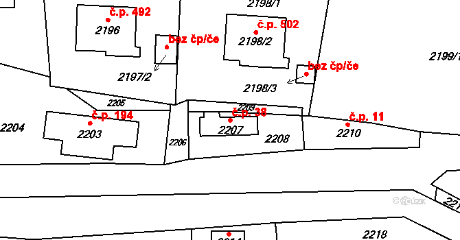 Jablůnka 38 na parcele st. 2207 v KÚ Jablůnka, Katastrální mapa