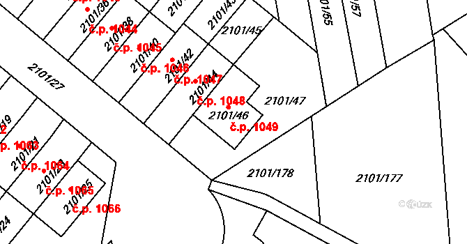 Chodov 1049, Praha na parcele st. 2101/46 v KÚ Chodov, Katastrální mapa