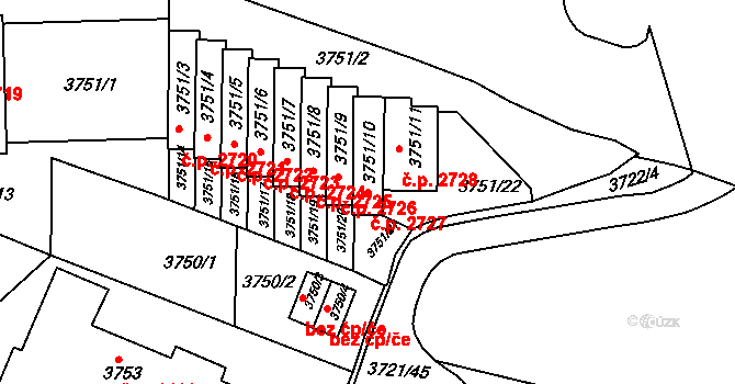 Smíchov 2727, Praha na parcele st. 3751/10 v KÚ Smíchov, Katastrální mapa