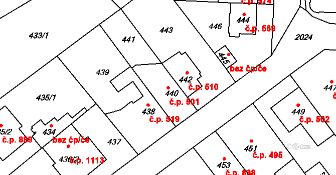 Kbely 501, Praha na parcele st. 440 v KÚ Kbely, Katastrální mapa
