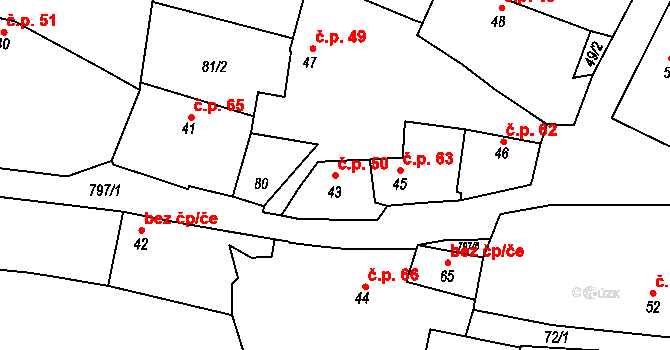 Krty-Hradec 50 na parcele st. 43 v KÚ Krty u Strakonic, Katastrální mapa