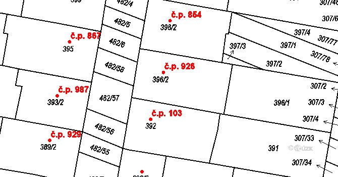 Mutěnice 926 na parcele st. 396/2 v KÚ Mutěnice, Katastrální mapa