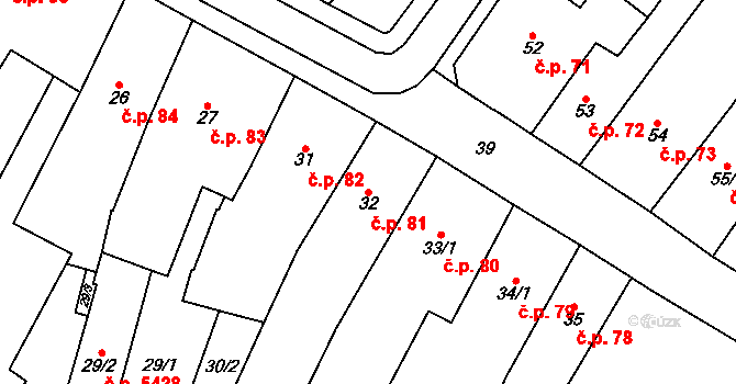 Chomutov 81 na parcele st. 32 v KÚ Chomutov I, Katastrální mapa