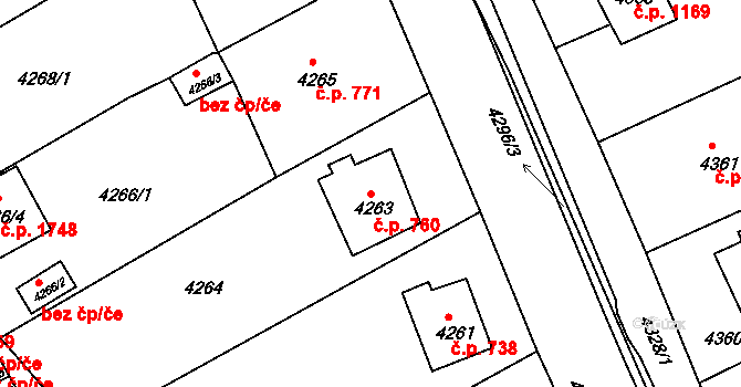Jirkov 760 na parcele st. 4263 v KÚ Jirkov, Katastrální mapa
