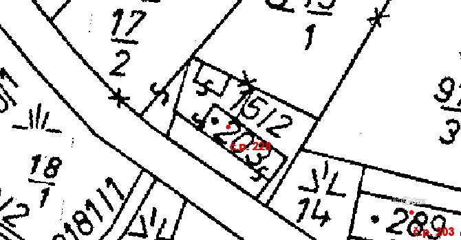 Žibřidice 228, Křižany na parcele st. 203 v KÚ Žibřidice, Katastrální mapa