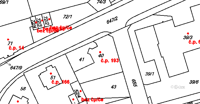 Liberec VIII-Dolní Hanychov 193, Liberec na parcele st. 40 v KÚ Dolní Hanychov, Katastrální mapa