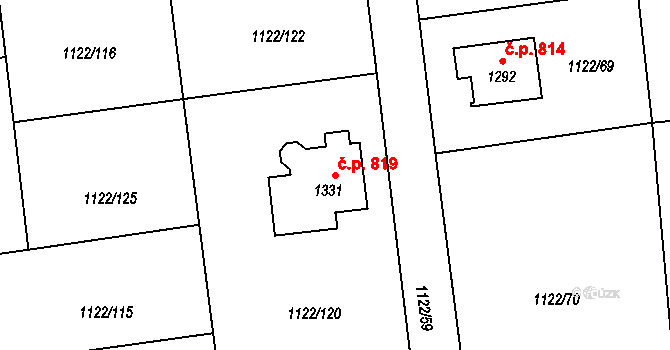 Rtyně v Podkrkonoší 819 na parcele st. 1331 v KÚ Rtyně v Podkrkonoší, Katastrální mapa