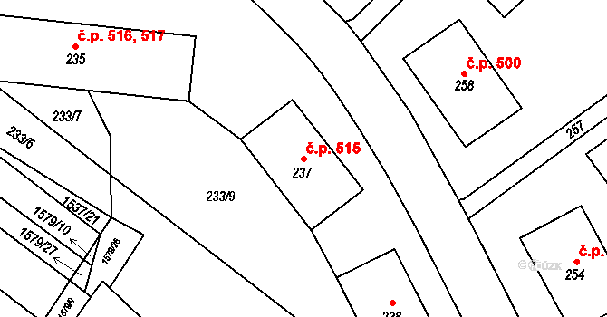 Zbýšov 515 na parcele st. 237 v KÚ Zbýšov u Oslavan, Katastrální mapa