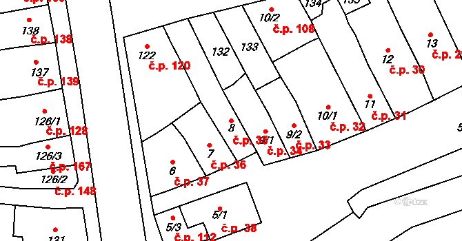 Čechovice 35, Prostějov na parcele st. 8 v KÚ Čechovice u Prostějova, Katastrální mapa