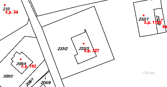 Srubec 327 na parcele st. 233/3 v KÚ Srubec, Katastrální mapa