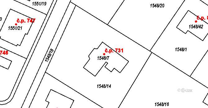 Miřetice u Klášterce nad Ohří 731, Klášterec nad Ohří na parcele st. 1548/7 v KÚ Miřetice u Klášterce nad Ohří, Katastrální mapa
