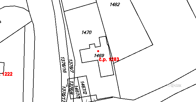 Hulín 1283 na parcele st. 1469 v KÚ Hulín, Katastrální mapa