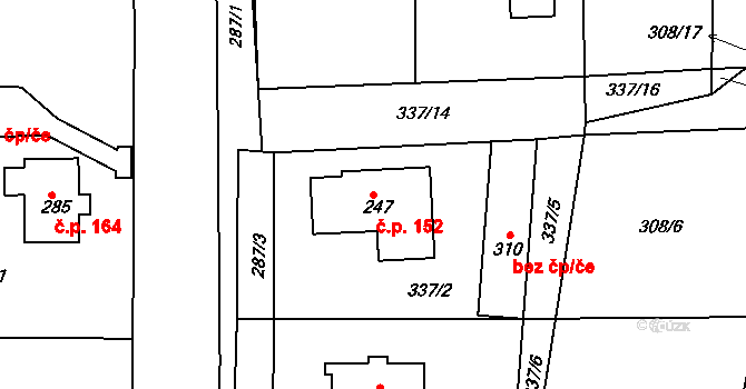 Jabkenice 152 na parcele st. 247 v KÚ Jabkenice, Katastrální mapa