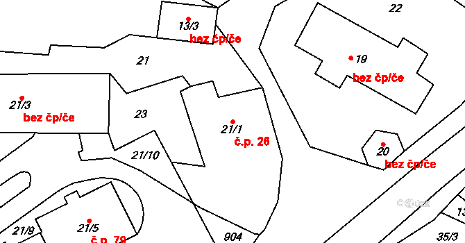 Skalsko 26 na parcele st. 21/1 v KÚ Skalsko, Katastrální mapa