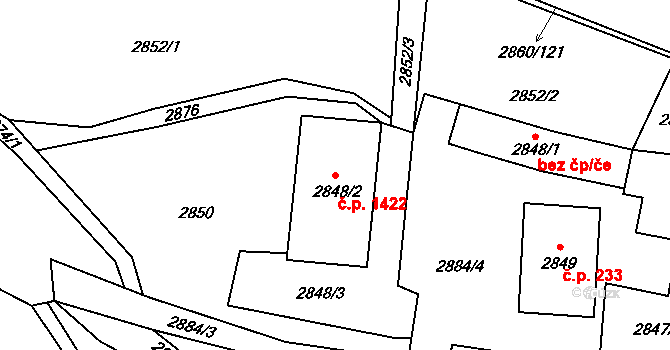 Valašské Meziříčí 1422 na parcele st. 2848/2 v KÚ Valašské Meziříčí-město, Katastrální mapa