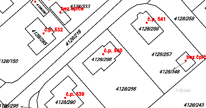 Choceňské Předměstí 540, Vysoké Mýto na parcele st. 4128/298 v KÚ Vysoké Mýto, Katastrální mapa