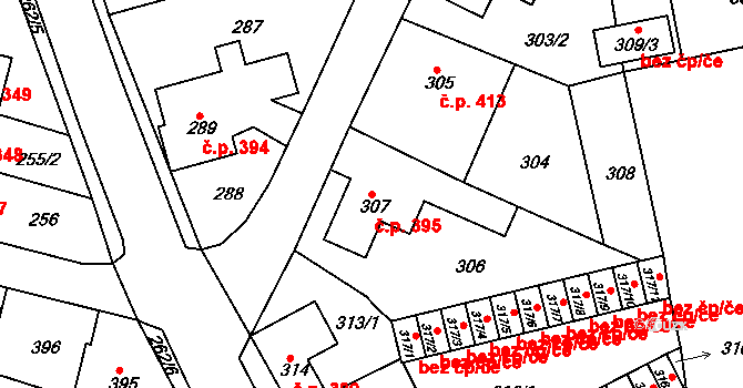Habartov 395 na parcele st. 307 v KÚ Habartov, Katastrální mapa
