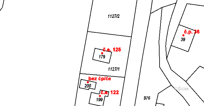 Chodovská Huť 125, Tři Sekery na parcele st. 179 v KÚ Chodovská Huť, Katastrální mapa