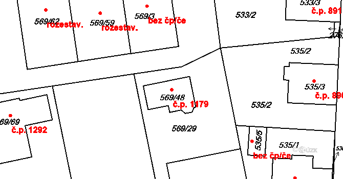 Sedlčany 1179 na parcele st. 569/48 v KÚ Sedlčany, Katastrální mapa