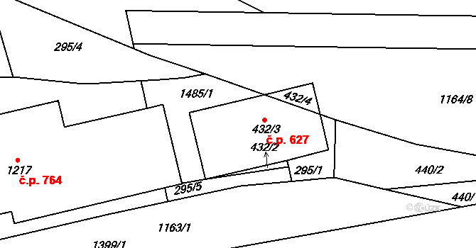 Prštné 627, Zlín na parcele st. 432/3 v KÚ Prštné, Katastrální mapa